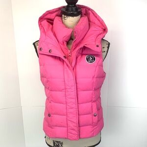 Y2K Abercrombie & Fitch Women Size L Hot Pink Down Puffer Vest Full Zip Hooded